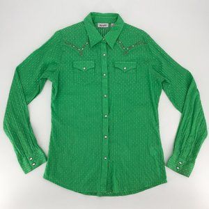 Wrangler Women's Green Embellished Cowgirl Western Snap Button Up Shirt Size M